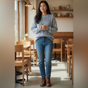 Everly Heathered Blue Cable Knit Mock Neck Sweater Small